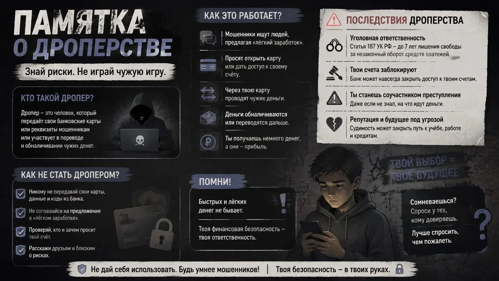ПАМЯТКА О ДРОПЕРСТВЕ: Знай риски. Не играй в чужую игру! 🚫Дропер — это человек, которы...