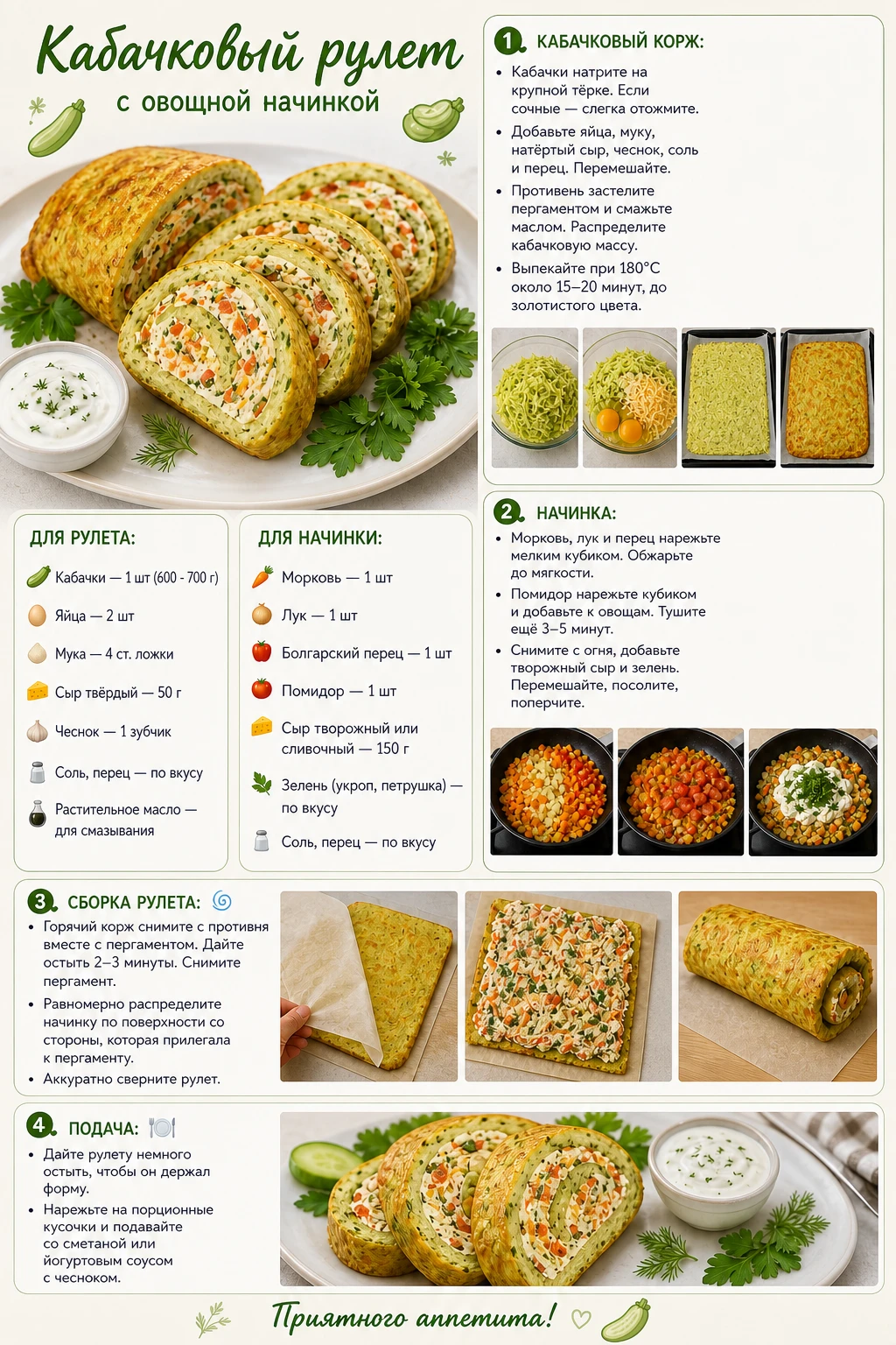 🥒 🥒 Кабачковый рулет с овощной начинкой — красиво и просто🥒