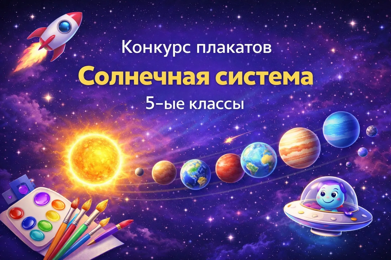 🌞 А вот и первое задание для 5-х классов!  🎨 Конкурс плакатов «Солнечная система»  👥 Виды работ: — и