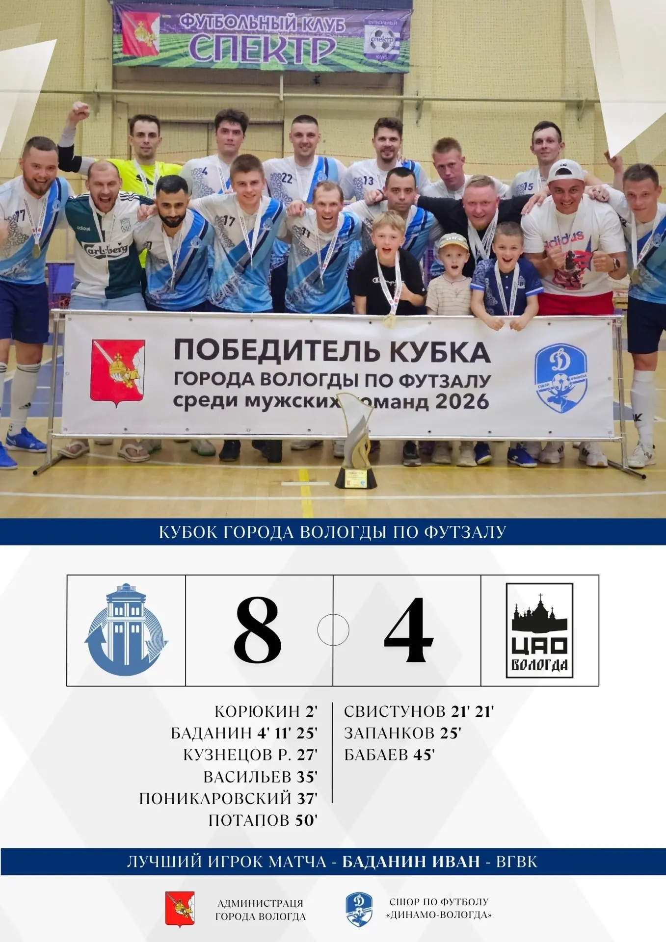 Поздравляем команду ФК «Вологдагорводоканал» с заслуженной победой🏆Наша команда стала ...