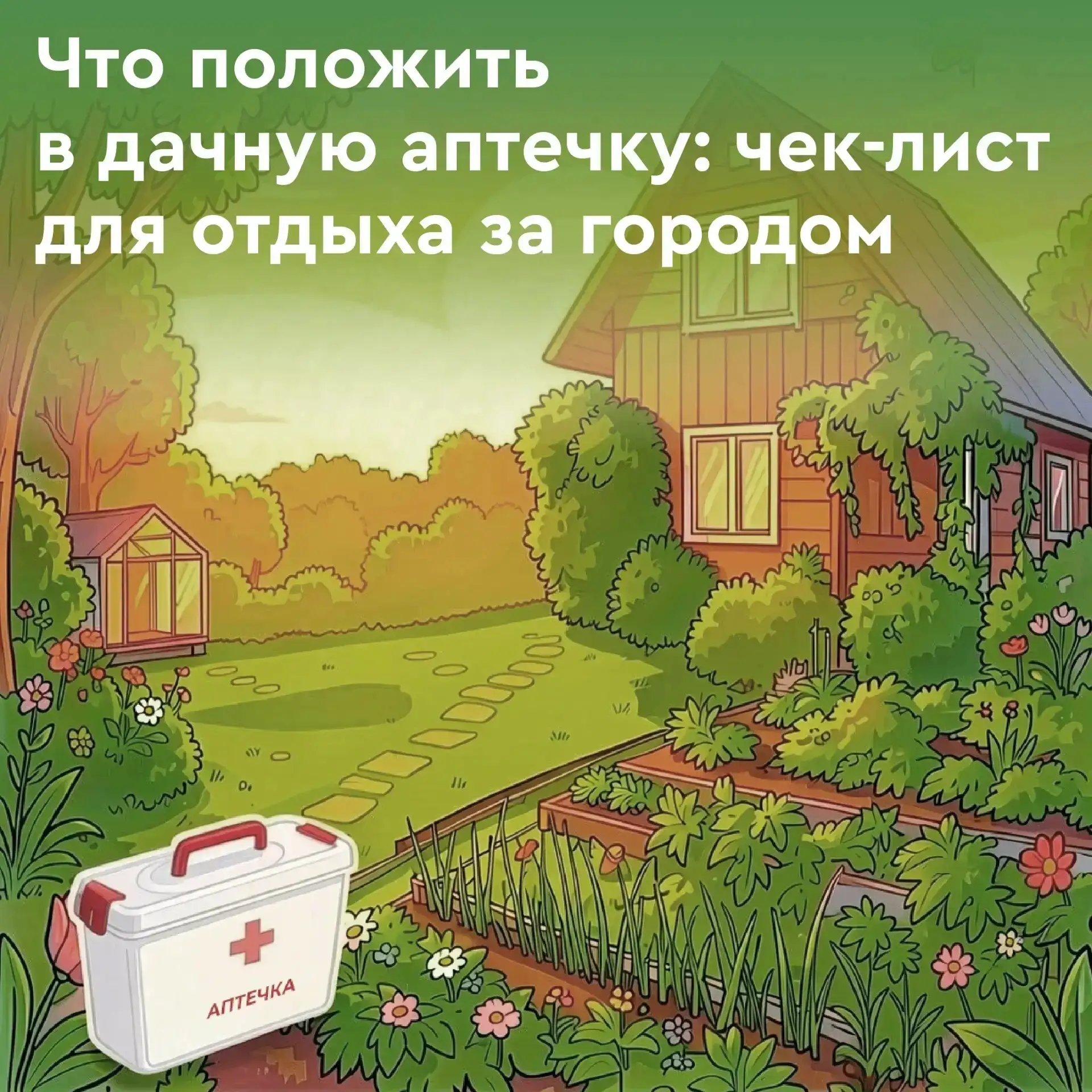💊 Собираясь на дачу, не забудьте аптечку!