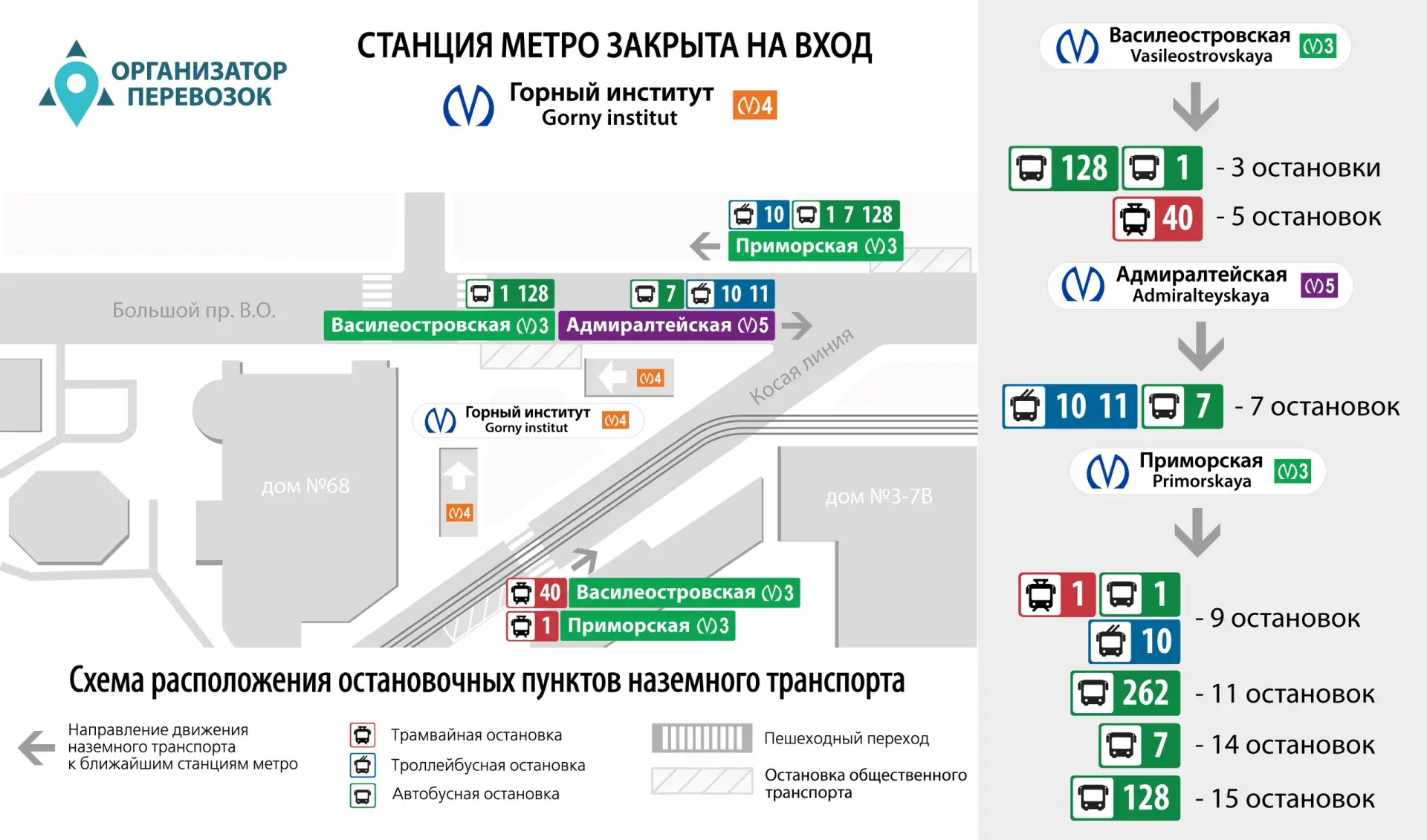 ⛔️ Станция метро «Горный институт» закрыта на вход.