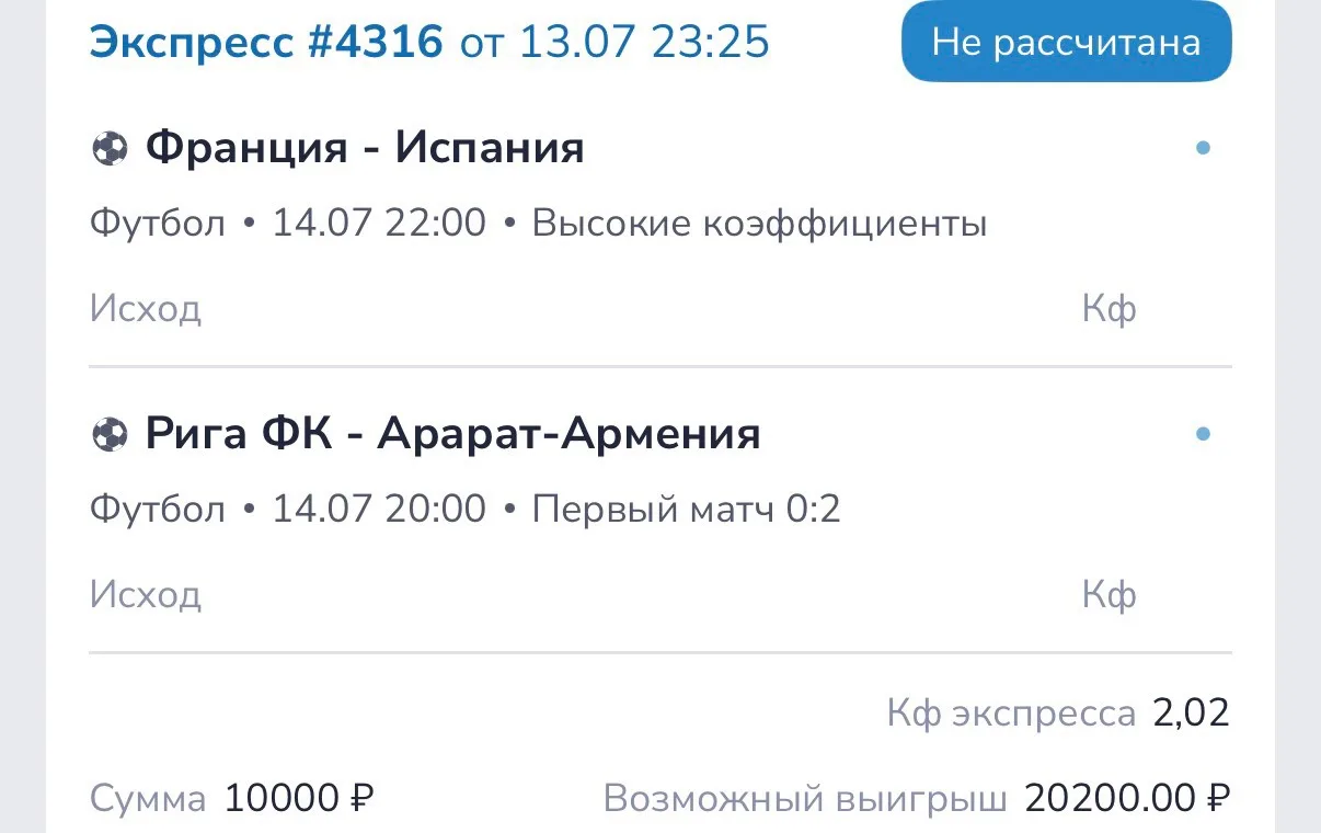 Товарищи, сегодня имеется прогноз на послеоплату. 

Коэффициент: 2.02

Оплата после прохода: 1.000₽
