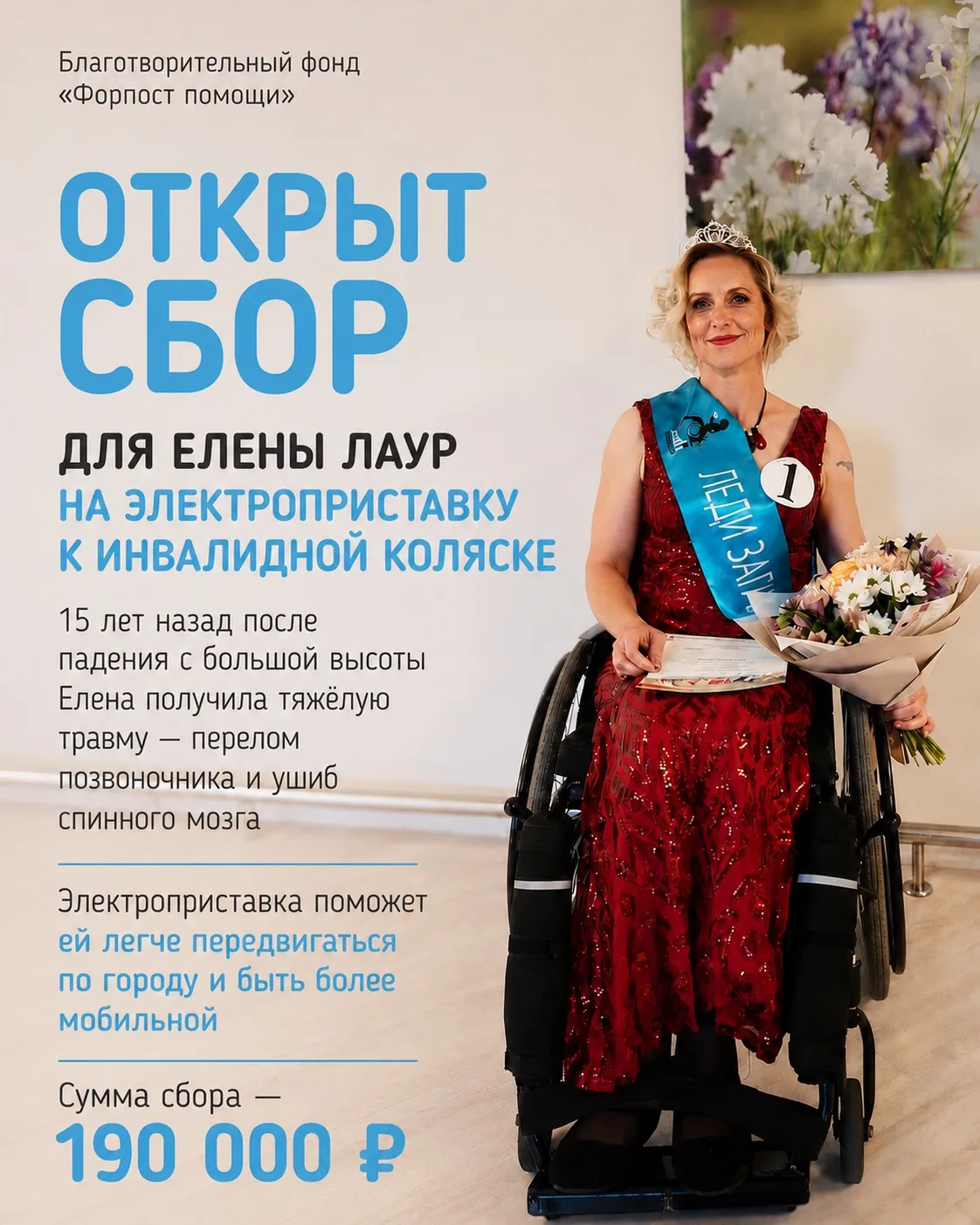 Открыт сбор на электроприставку к инвалидной коляске для Елены Лаур