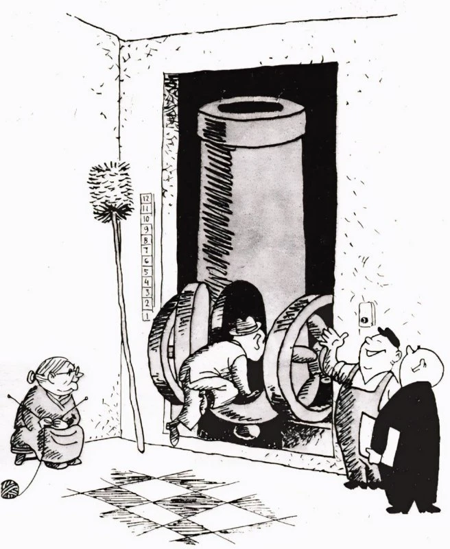 - Теперь у нас лифт работает безотказно.  

1970г Художник: Е. Гуров

КРОКОДИЛ