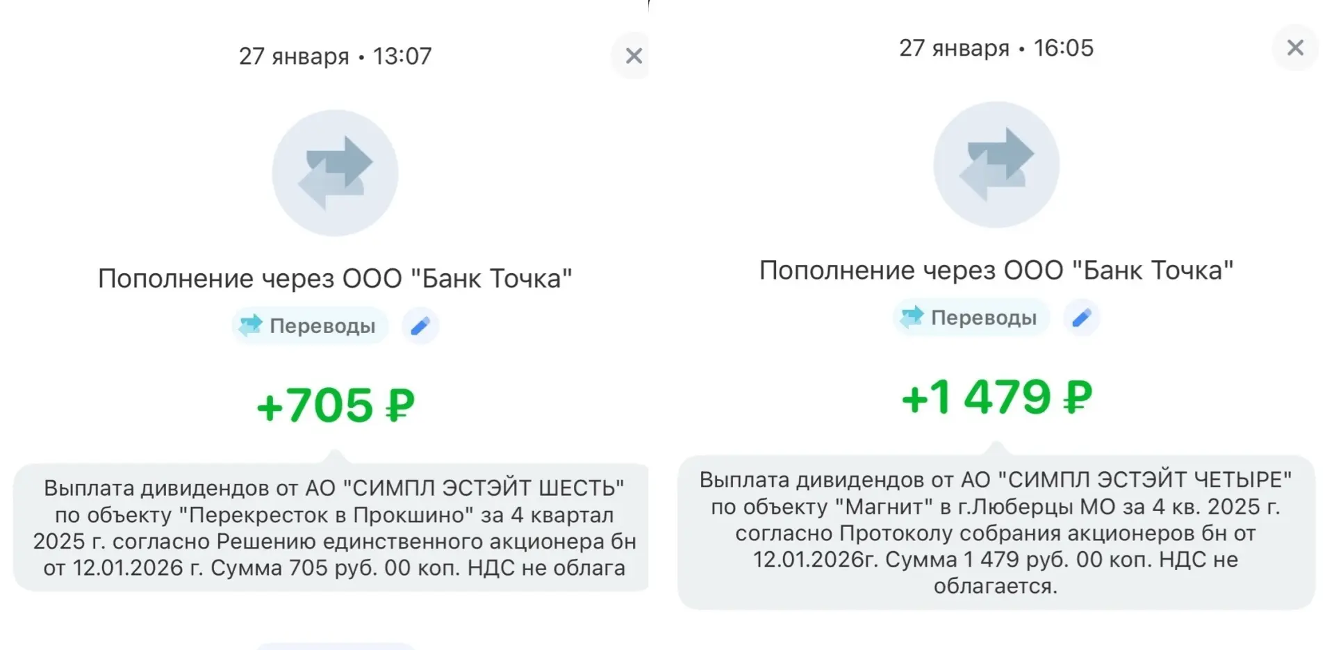 Дивиденды по коммерческой недвижимости - 2 184 руб.  ---------------------—  Выплата за 4 квартал 20