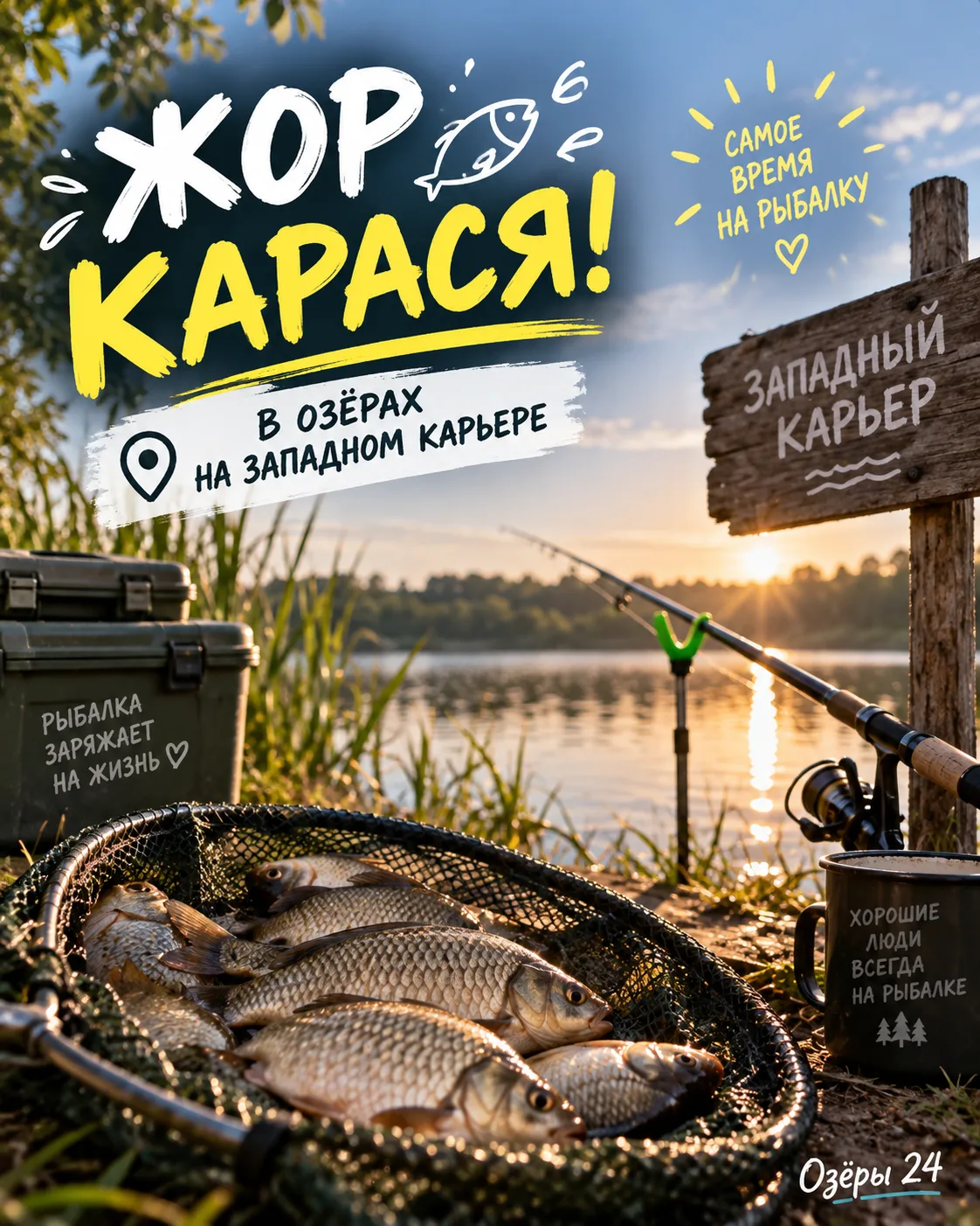 🎣 В Озёрах на Западном карьере — жор карася!
