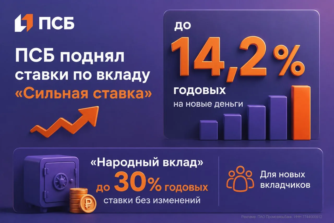 💰 Неожиданно: ПСБ поднял ставки по вкладу

⚡ С 28 июля ПСБ повысил ставки по вкладу «Сильная ставка