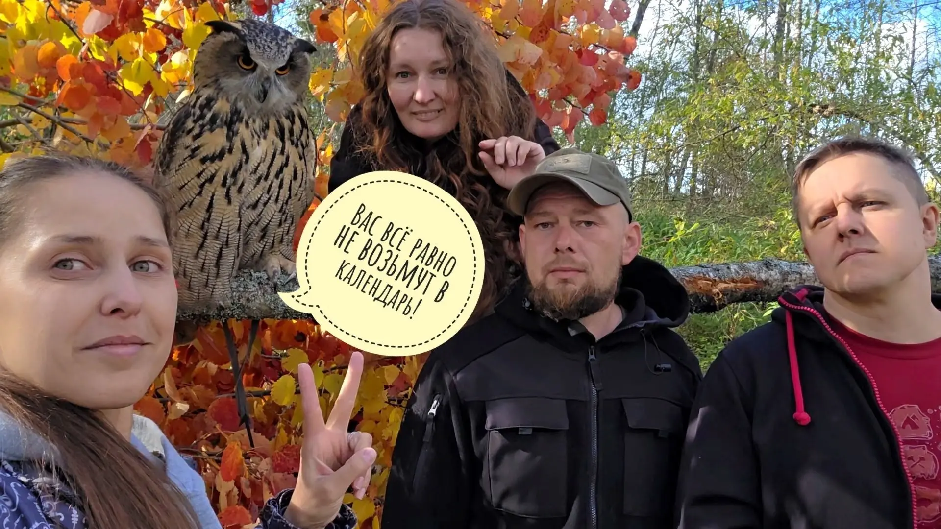 Осенняя сова - очей очарованье! Пёс Кубик пытается не попасть на дерево. Сова Ёль в огн...