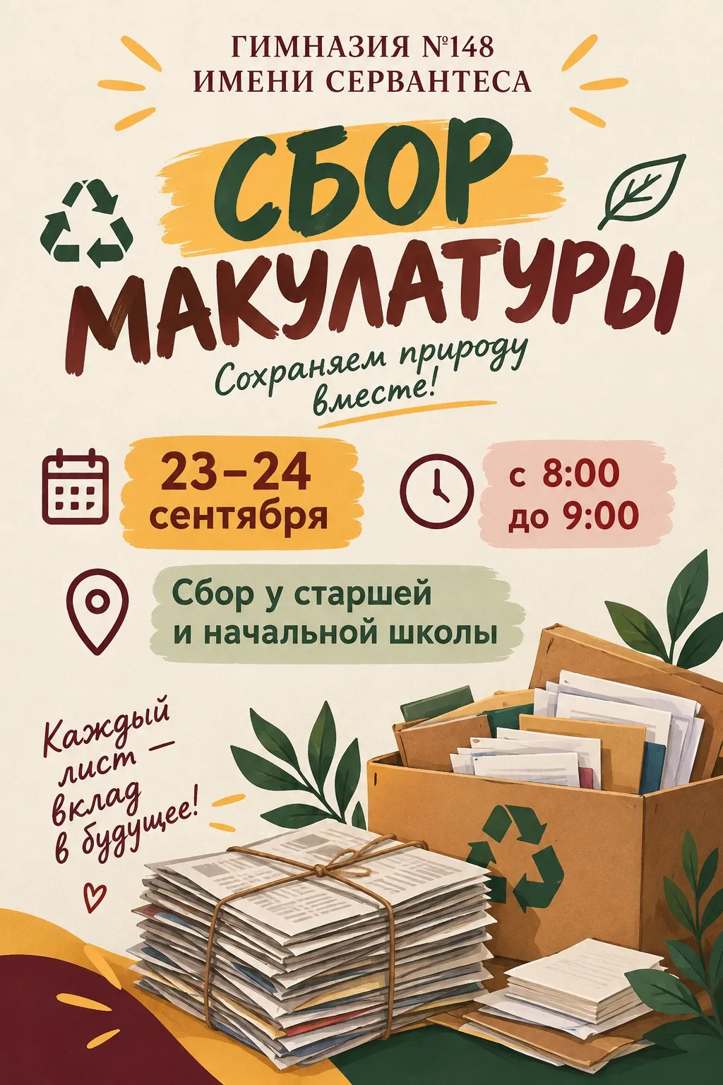 ♻️ СБОР МАКУЛАТУРЫ В ГИМНАЗИИ!