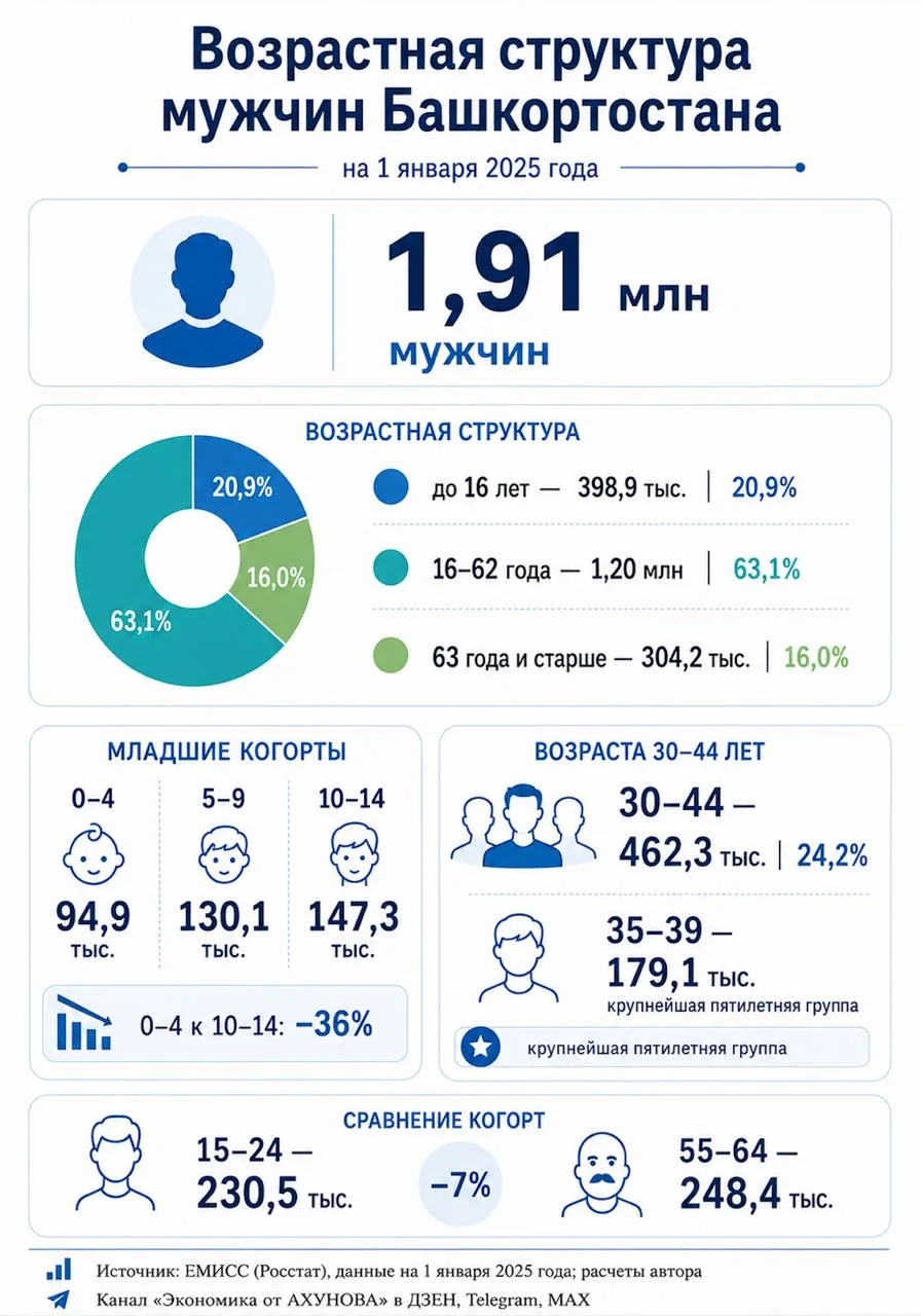 Возрастная структура мужчин Башкортостана: о чем говорят цифры?