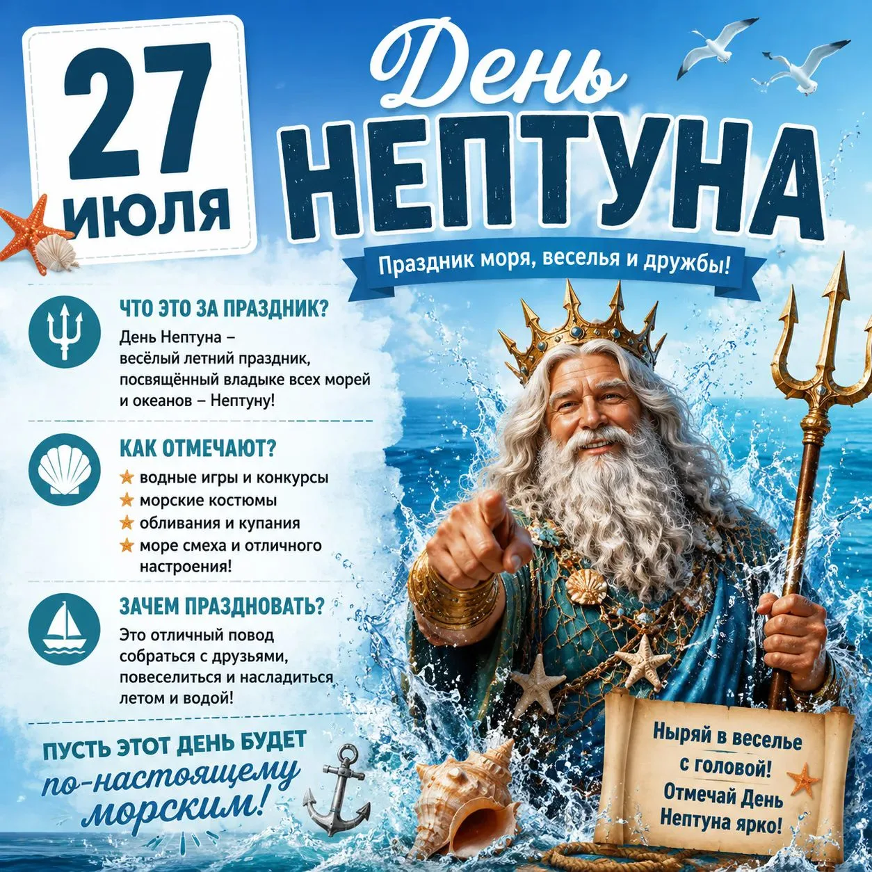 ✨ 27 июля — День Нептуна: устройте водное приключение! ✨

27 июля, мы отмечаем необычный праздник — 