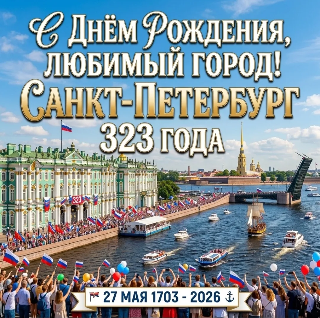 🎉27 мая — День рождения Санкт-Петербурга! 🎈
🎉Сегодня нашему прекрасному городу на Неве исполняетс