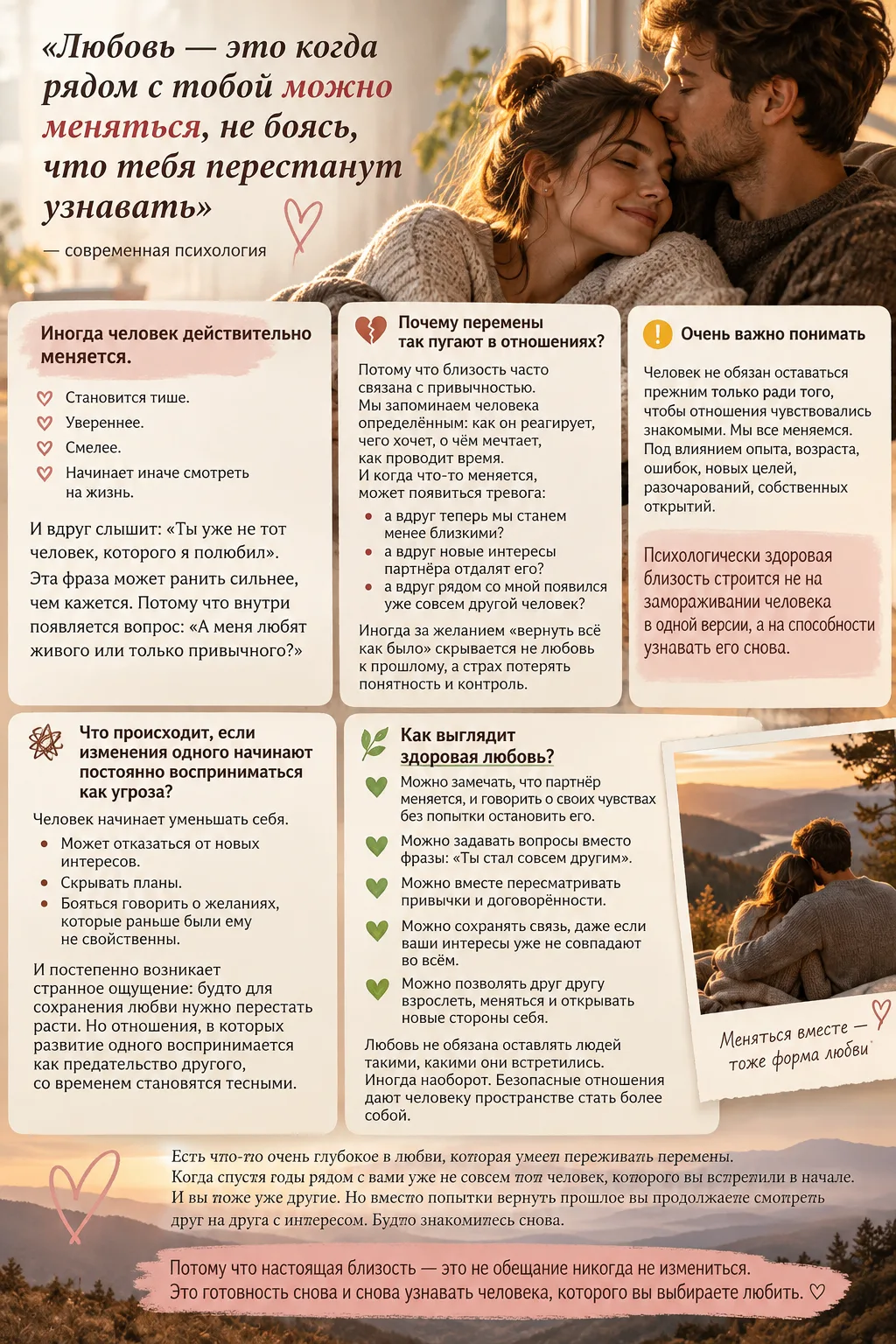 ✨ «Любовь — это когда рядом с тобой можно меняться, не боясь, что тебя перестанут узнав...