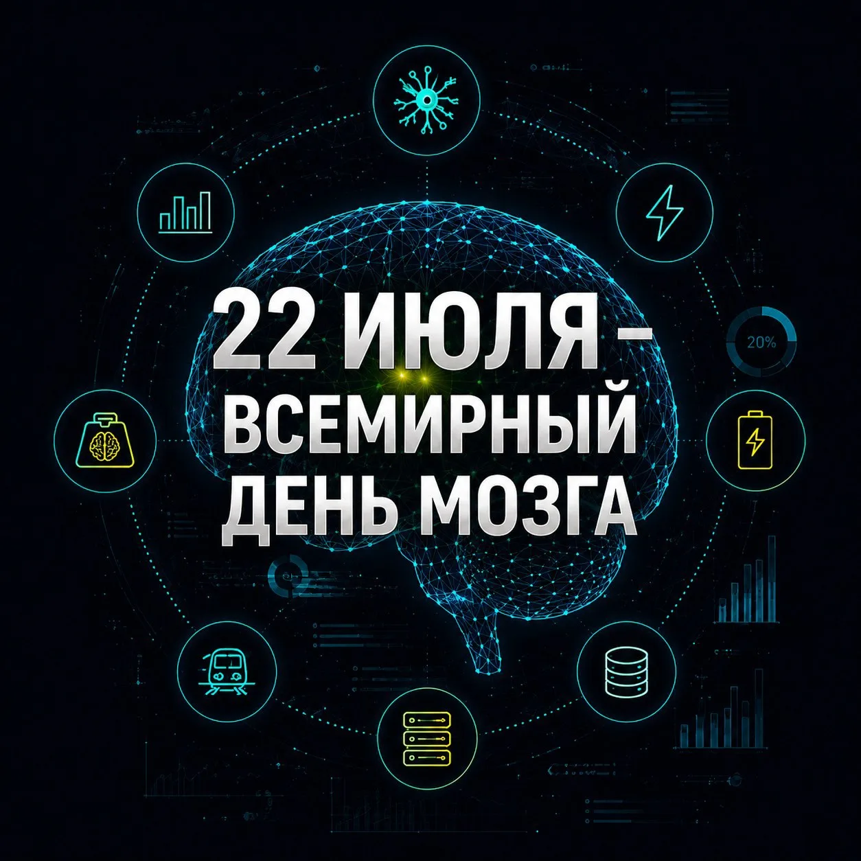 🧠22 июля — Всемирный день мозга! 

Знаете ли вы, что наш мозг весит всего около 1,4 кг (это примерн