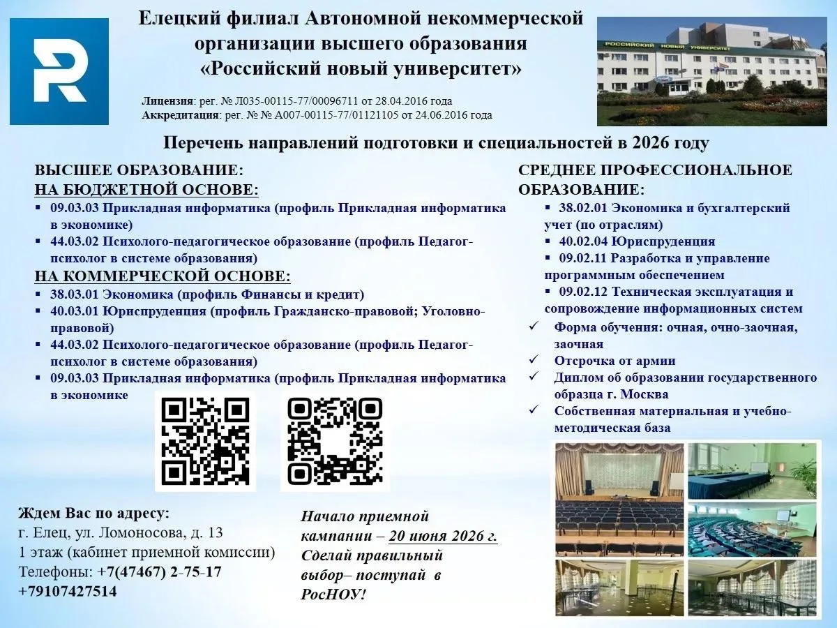 НА БЮДЖЕТНОЙ ОСНОВЕ ВЫСШЕЕ ОБРАЗОВАНИЕ:
• 09.03.03 Прикладная информатика (профиль Прикладная информ