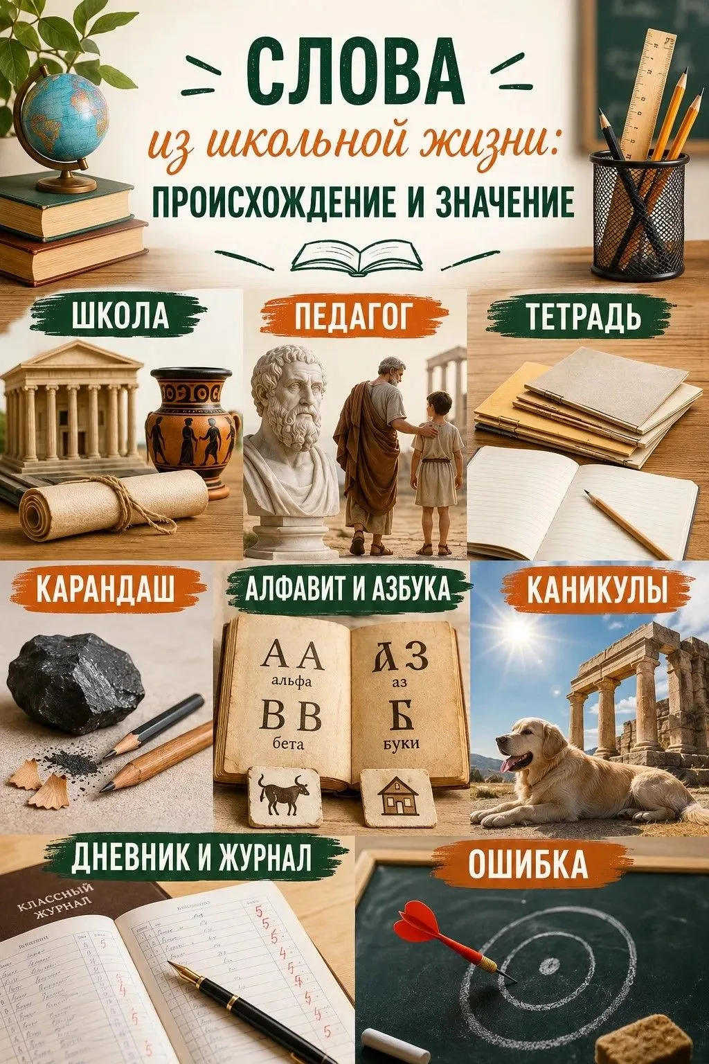 СЛОВА ИЗ ШКОЛЬНОЙ ЖИЗНИ: ПРОИСХОЖДЕНИЕ И ЗНАЧЕНИЕ 📖

Каждый день мы произносим привычные школьные с