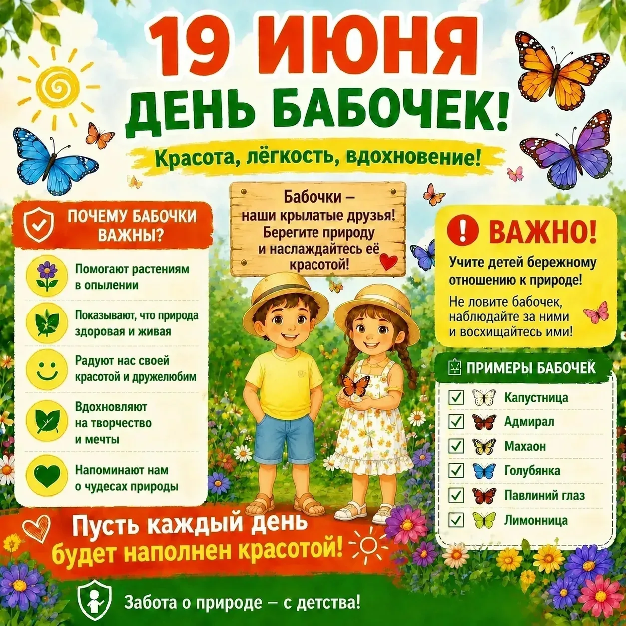 🦋 Сегодня, 19 июня, мы отмечаем удивительный праздник — День бабочек. 
Эти хрупкие создания радуют 
