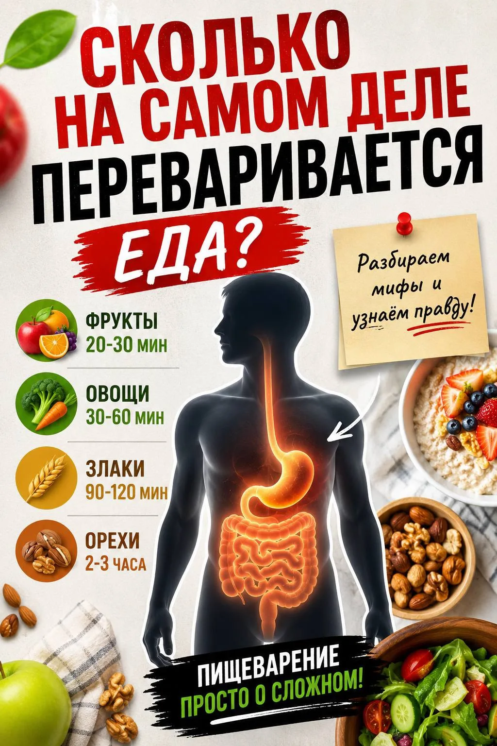 ✅ СКОЛЬКО НА САМОМ ДЕЛЕ ПЕРЕВАРИВАЕТСЯ ЕДА?