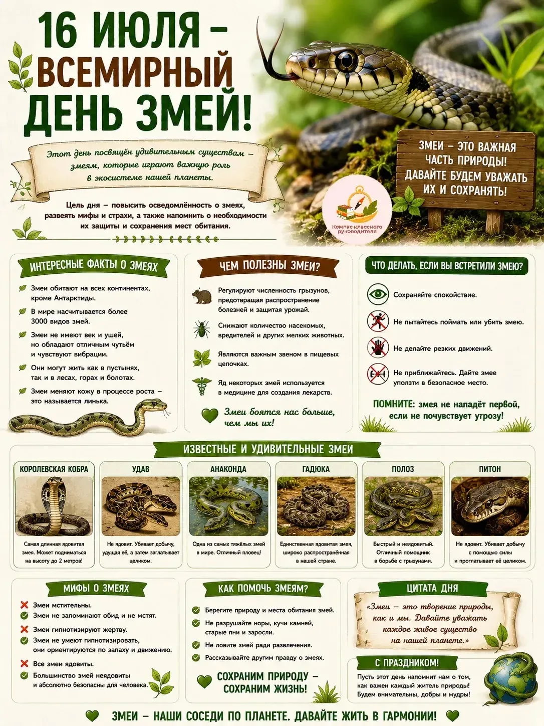 16 июля -Всемирный день змей 🐍