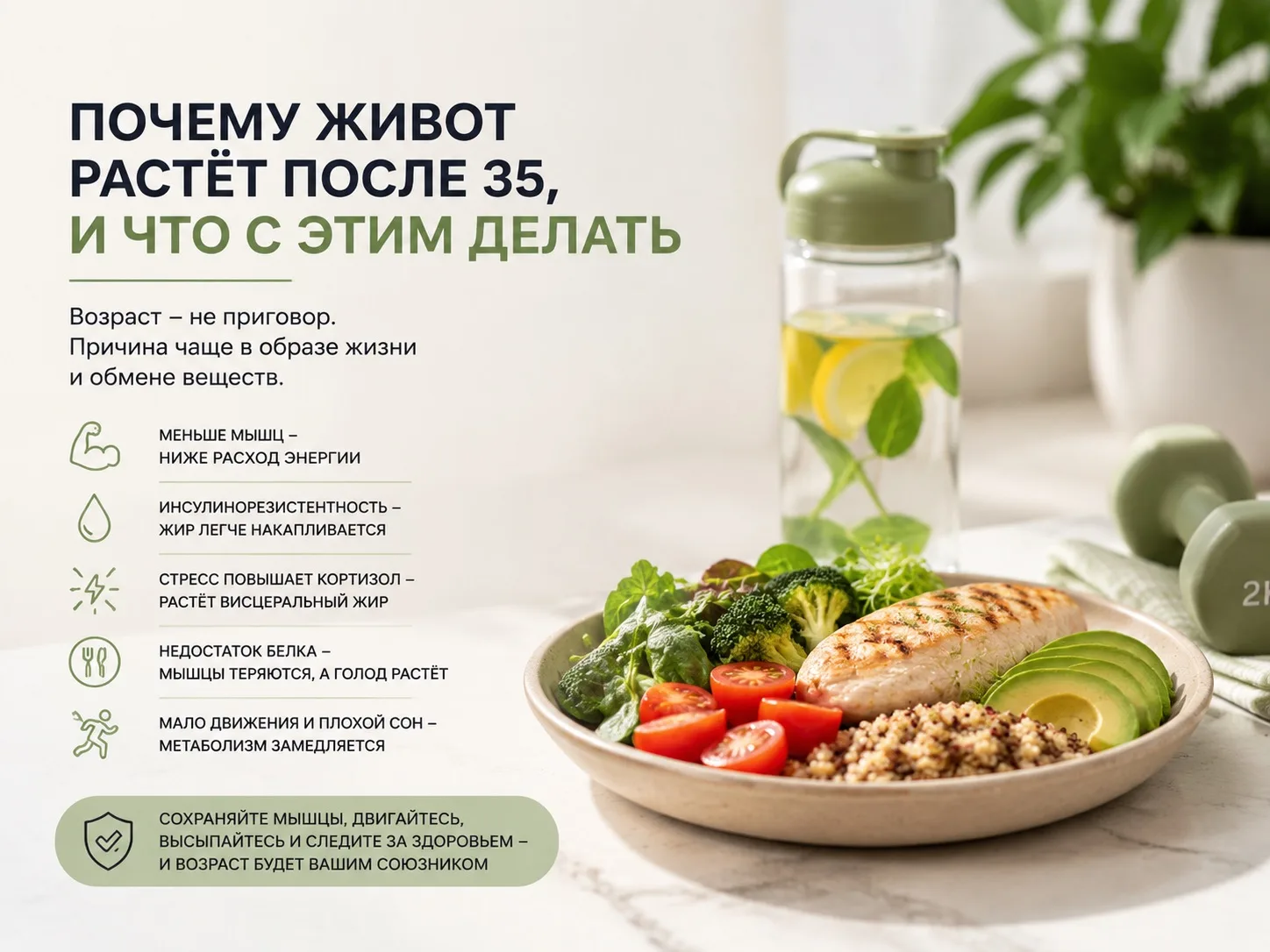 Почему после 35–40 лет живот начинает расти даже у тех, кто ест мало.

Очень многие уверены, что все
