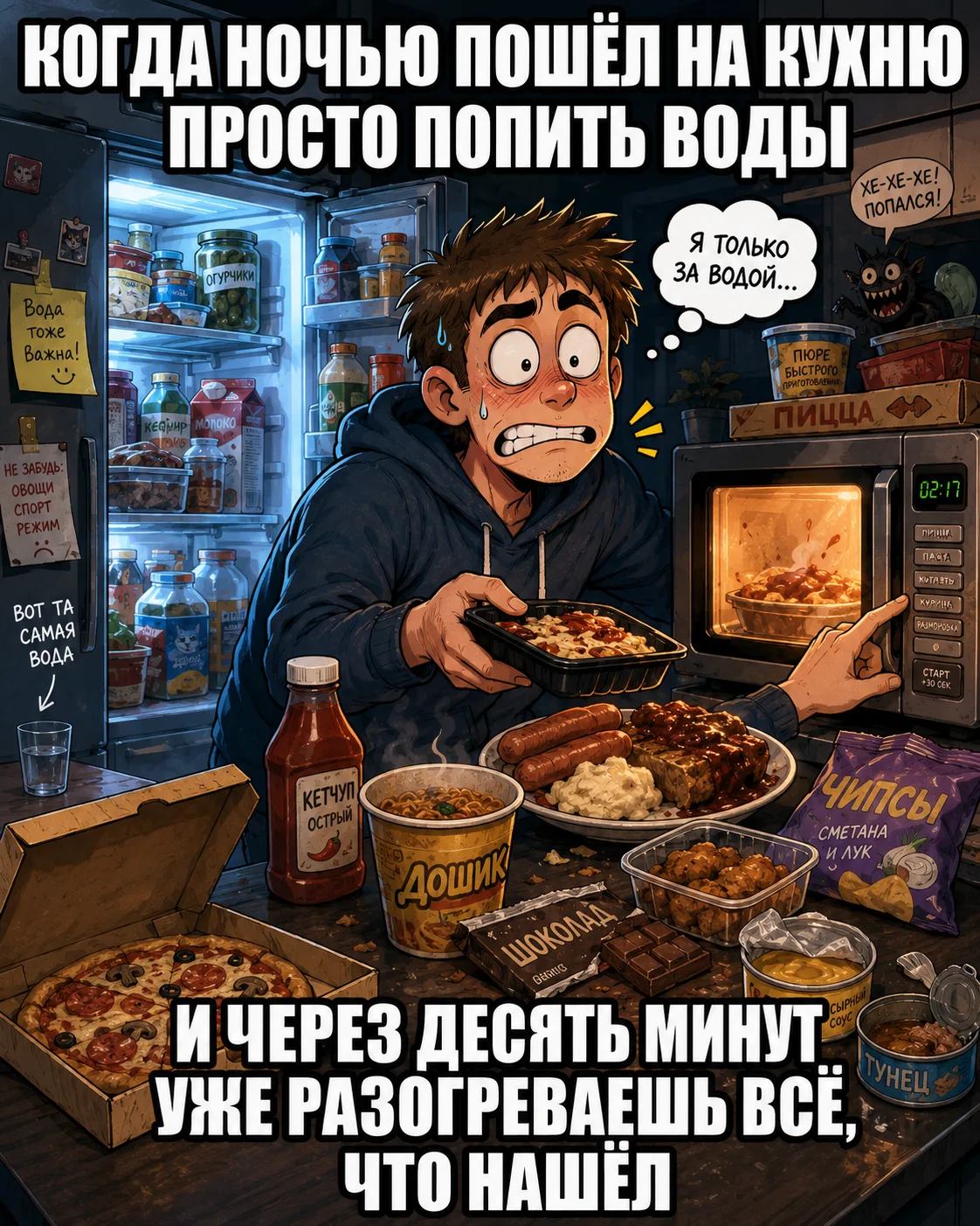 👍 — было, идеальный план выходного дня

😎 — я не ем ночью, я заранее завтракаю

🍑 — открыл холоди