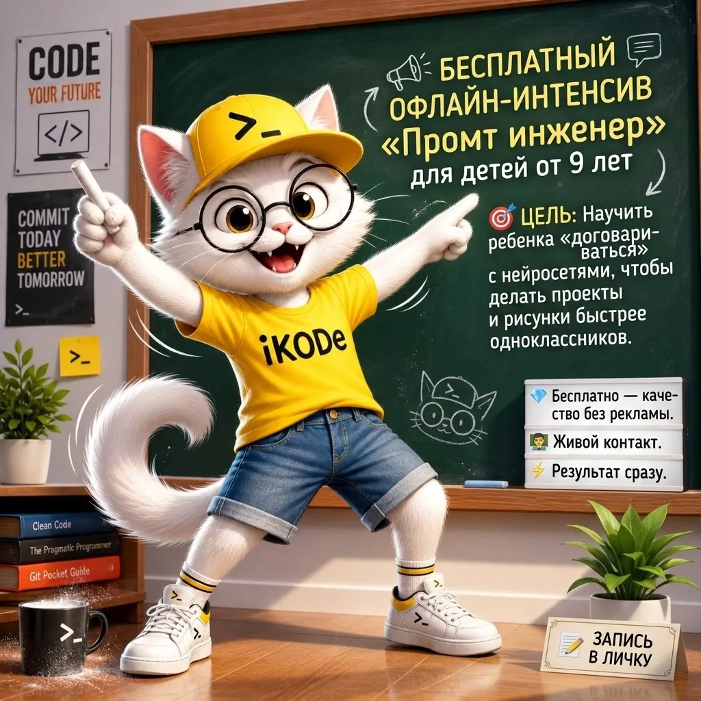 📢 Бесплатный офлайн-интенсив «Промт инженер» для детей от 9 лет.
