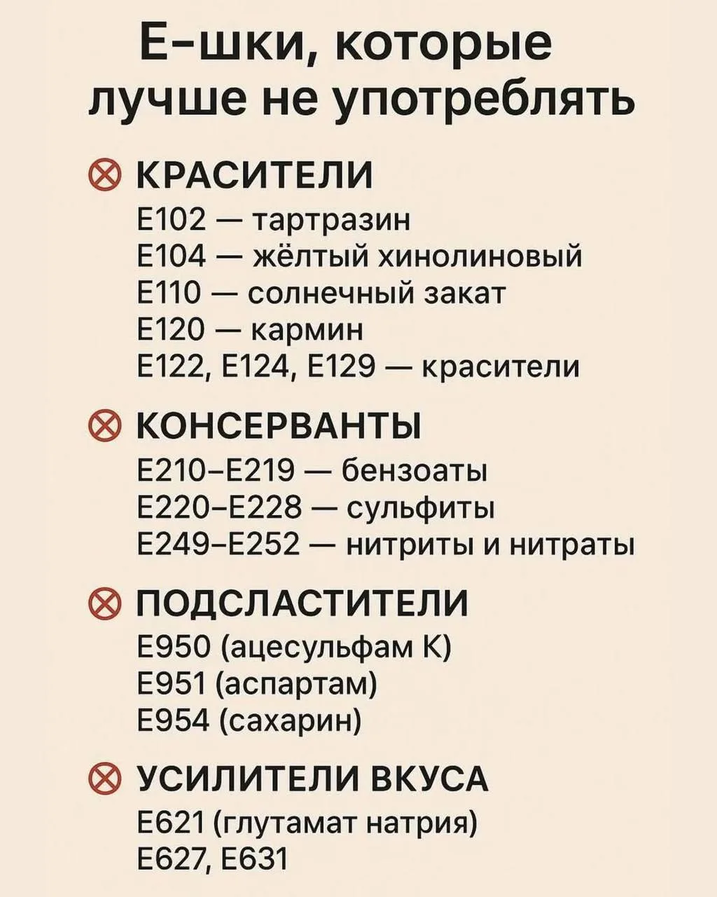 Е-шки, которые лучше не употреблять: список для внимательного выбора продуктов 🧐

Некоторые пищевые