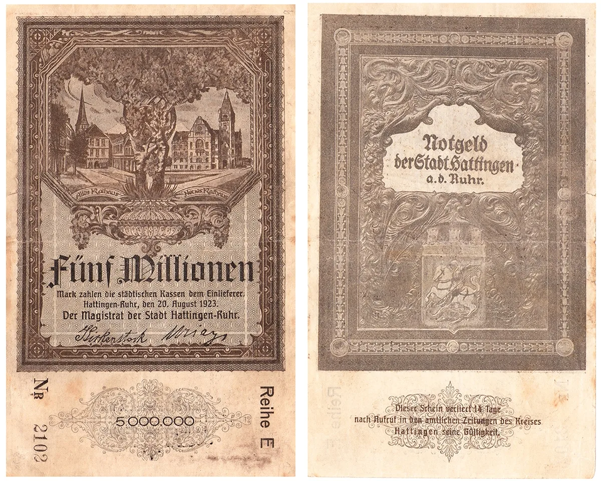 🇩🇪 5 000 000 марок Stadt Hattingen und Ruhr 1923