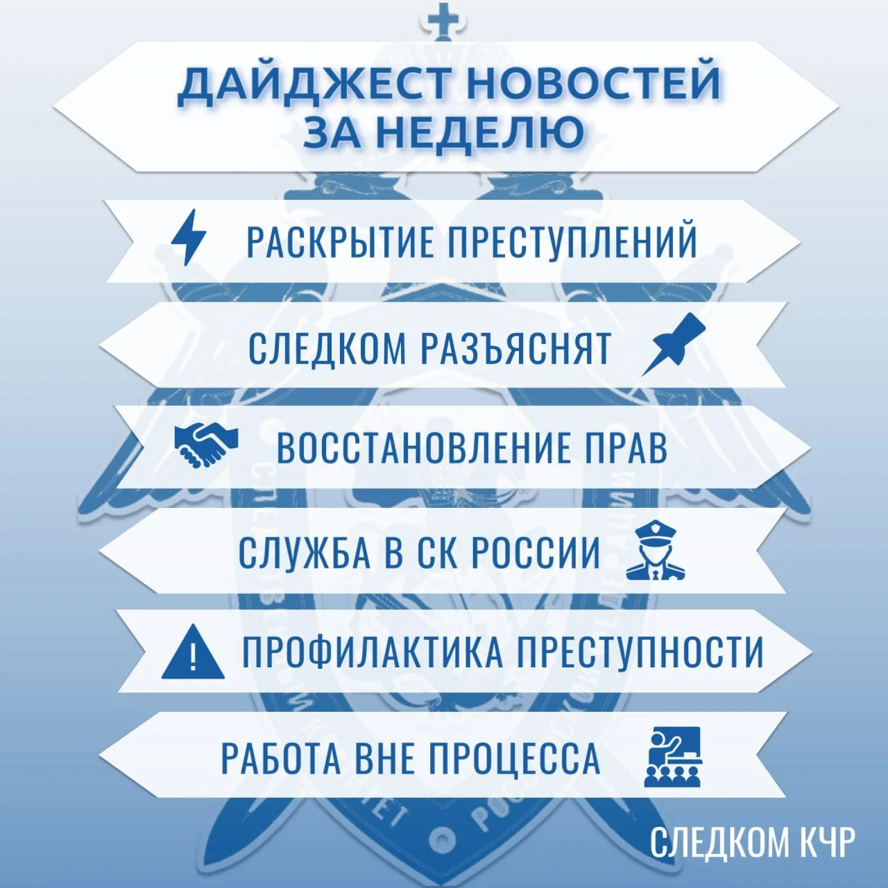 🔷 Дайджест новостей за неделю от Следкома КЧР
 
Предлагаем вниманию читателей подборку итоговых нов