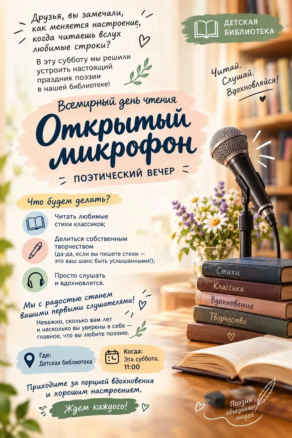 Друзья, вы замечали, как меняется настроение, когда читаешь вслух любимые строки? В эту...