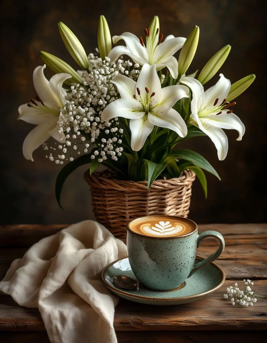 Ultra-detailed photorealistic still life photography. A rustic woven basket overflowing...