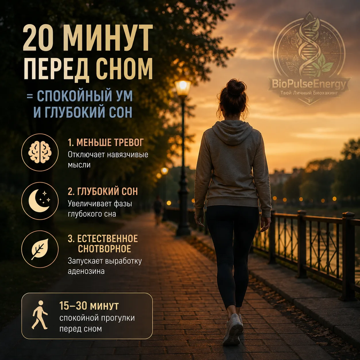 🌲 Как 20 минут ходьбы перед сном «отключают» тревожные мысли и улучшают сон