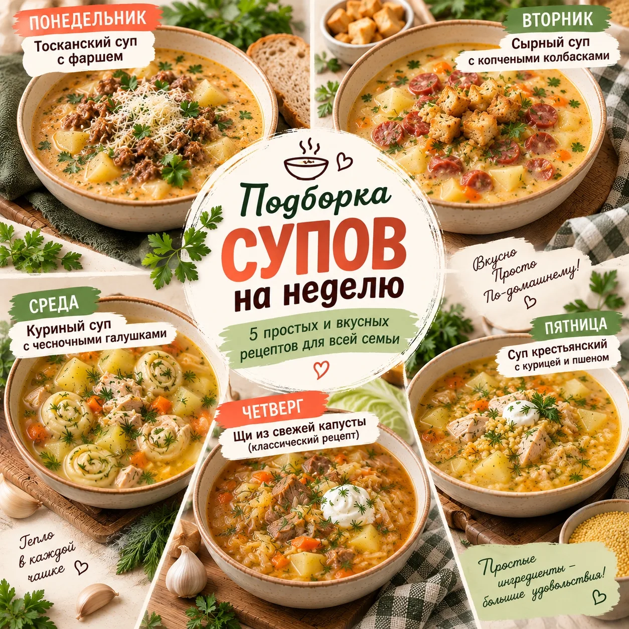 🍲 По вашим просьбам — подборка супов на всю неделю!