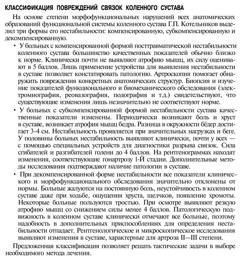 Классификация повреждений связок коленного сустава