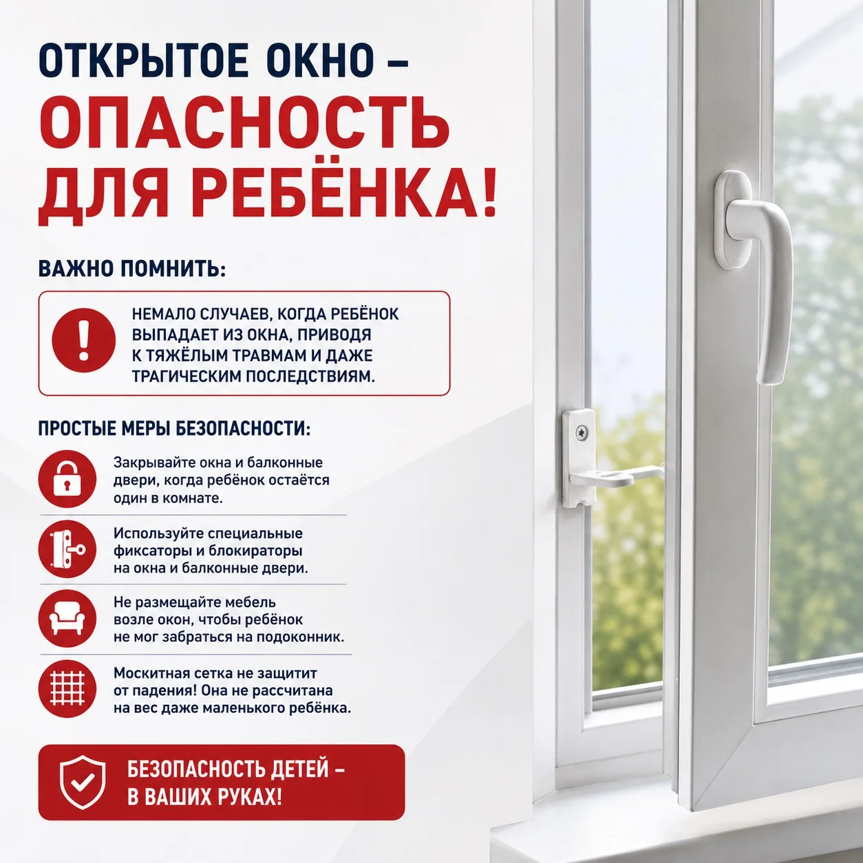 ❗️Внимание: открытые окна — серьёзная опасность для детей

Уважаемые родители! Напоминаем о необходи