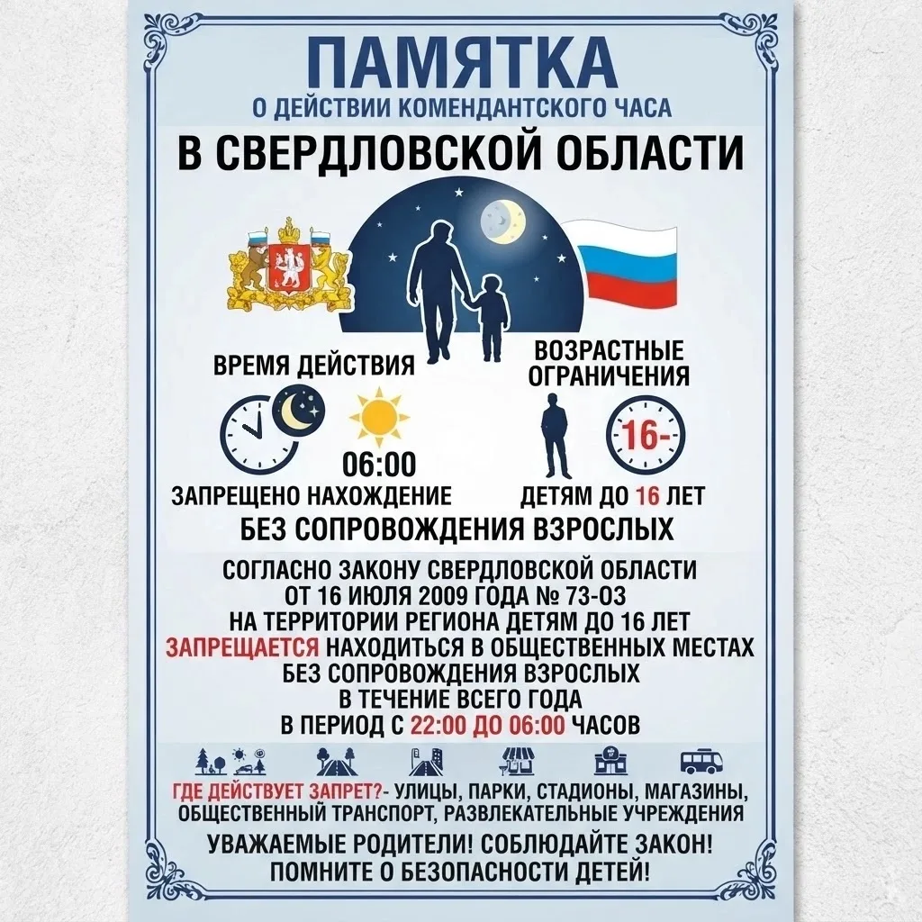 Управление образования напоминает о действии на территории Свердловской области Комендантского часа 