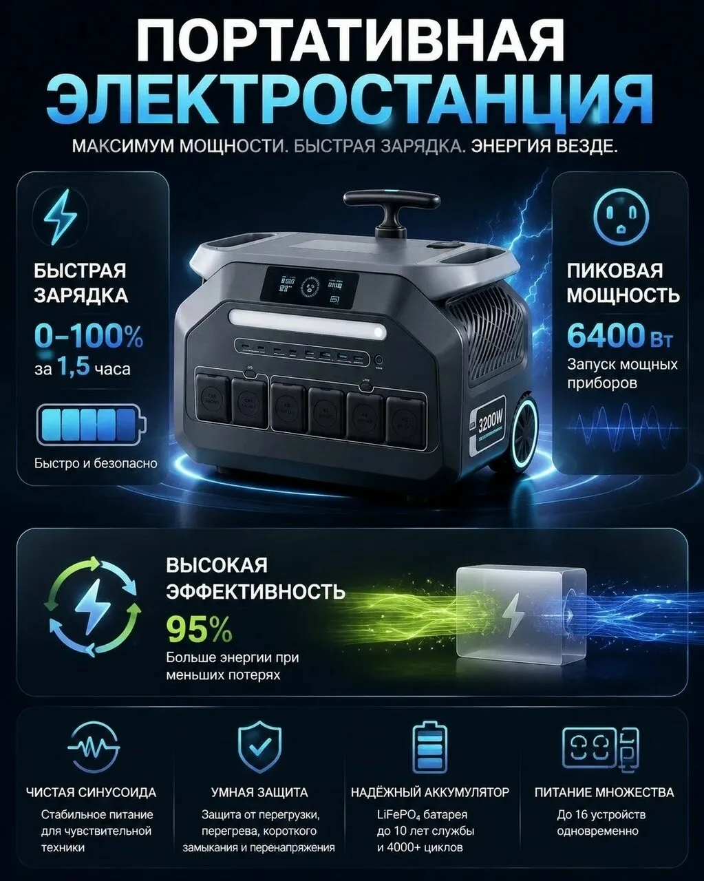 Услуга: подбор портативных электростанций с чистой синусоидой, мощность 500 Вт–13 кВт