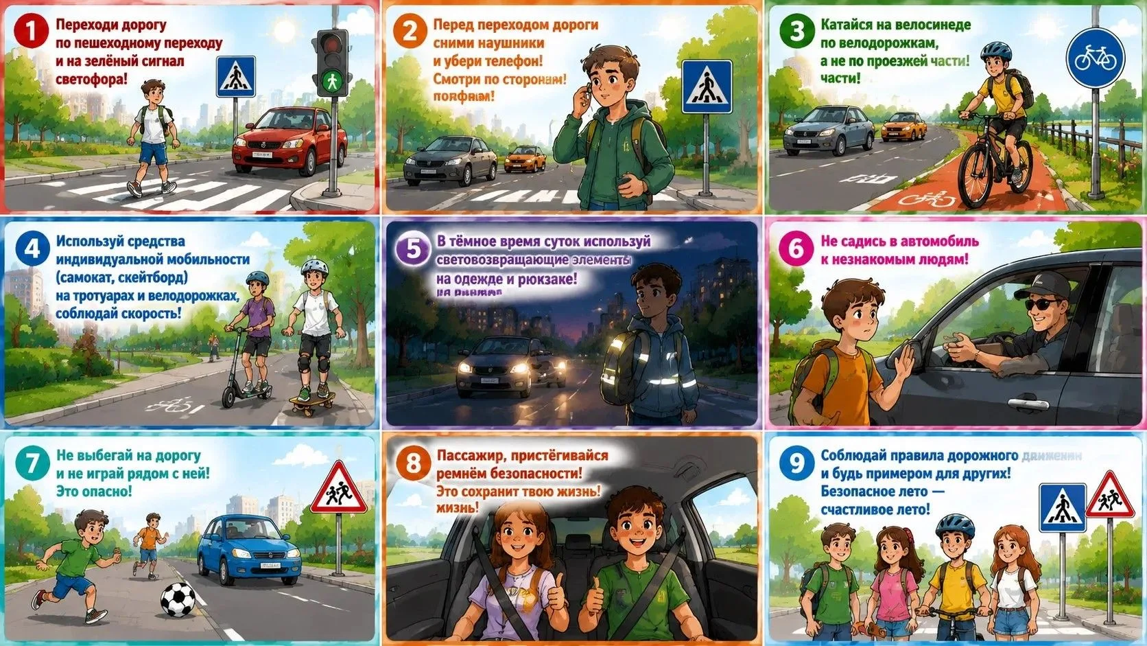 🚦 ПДД: 9 правил, чтобы лето было безопасным! 🌞