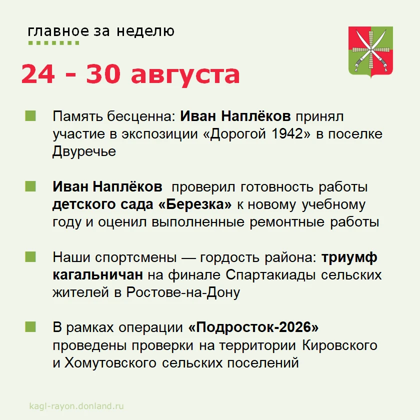 Главные события недели в Кагальницком районе.