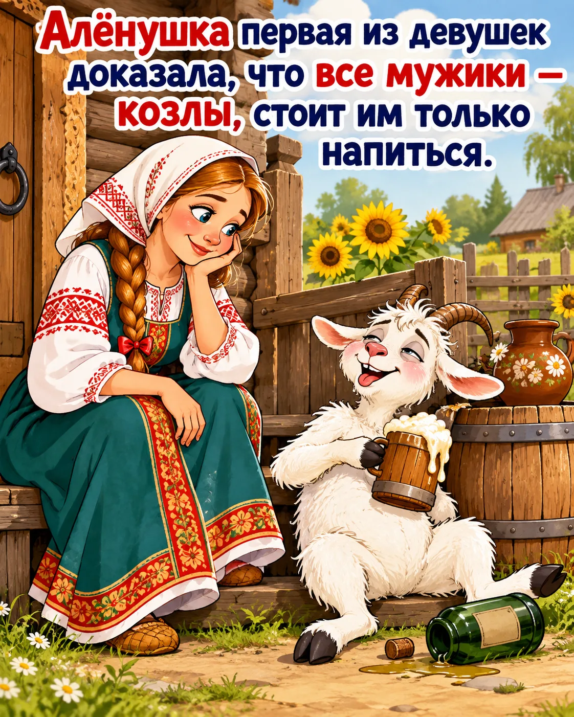 Алёнушка первая из девушек доказала, что все мужики — козлы, стоит им только напиться.