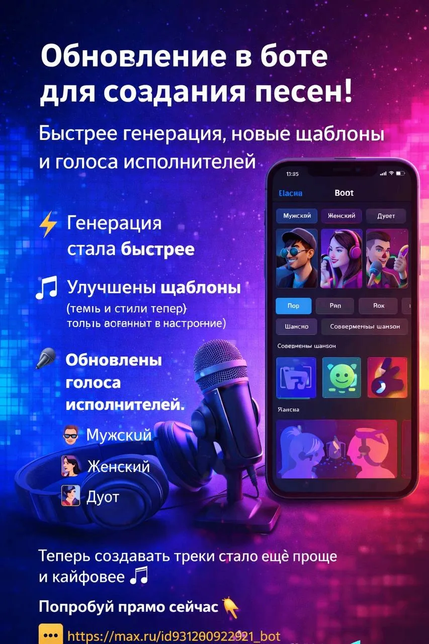 🚀 Обновление в боте для создания песен!