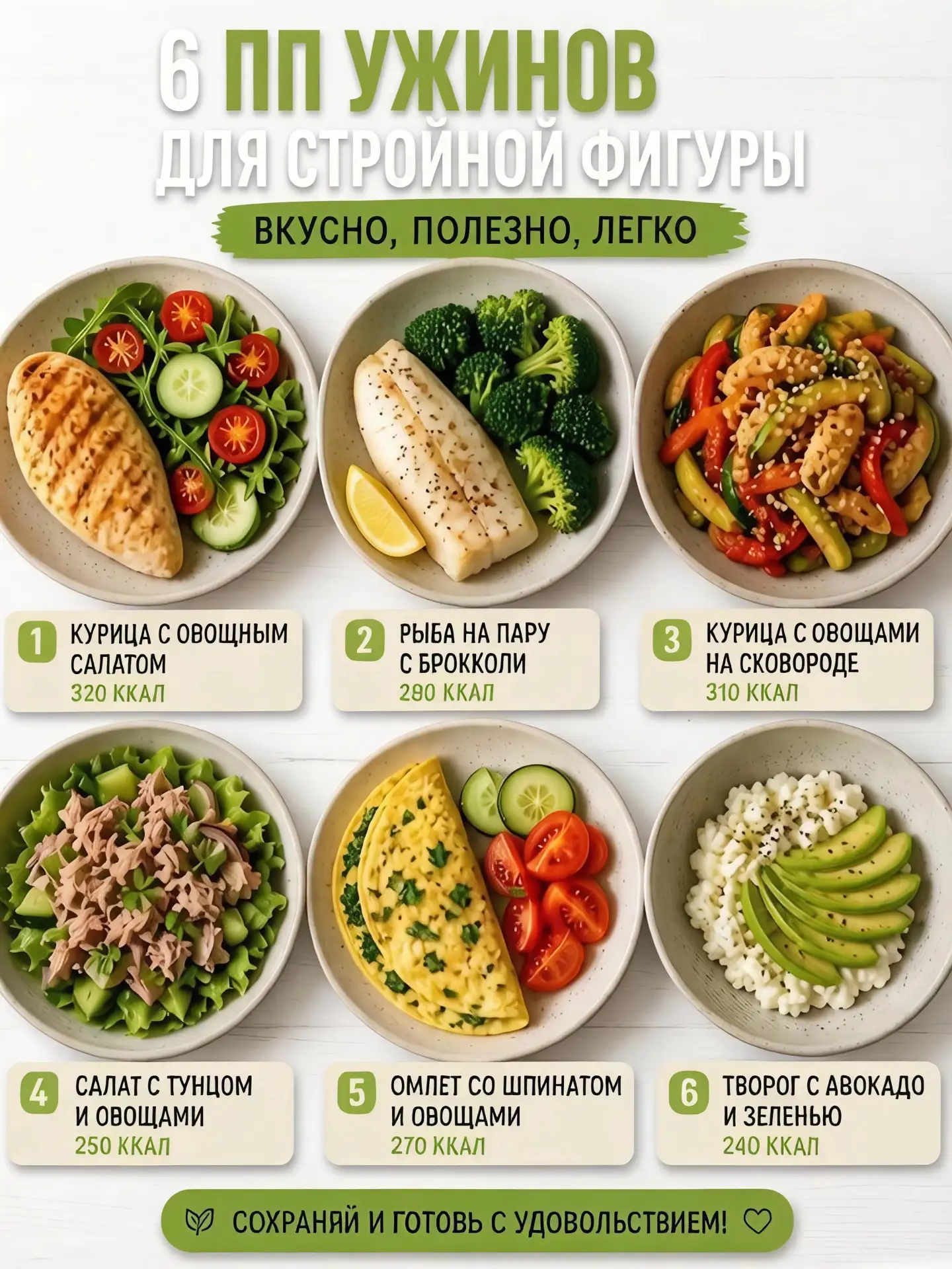 🍽 6 ПП УЖИНОВ ДЛЯ СТРОЙНОЙ ФИГУРЫ

Вкусно, полезно, легко — и всё до 320 ккал! 

1️⃣ Курица с овощн