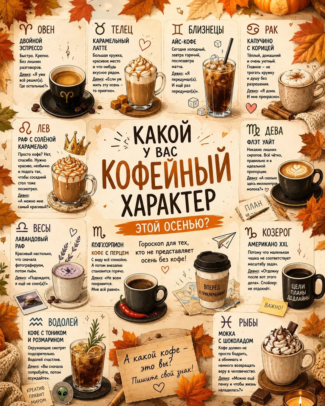☕ КАКОЙ У ВАС КОФЕЙНЫЙ ХАРАКТЕР ЭТОЙ ОСЕНЬЮ?
