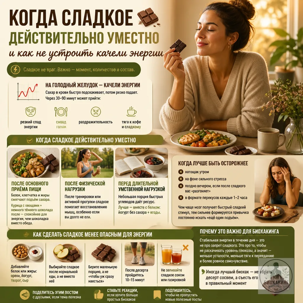🍫 Когда сладкое действительно уместно и как не устроить качели энергии