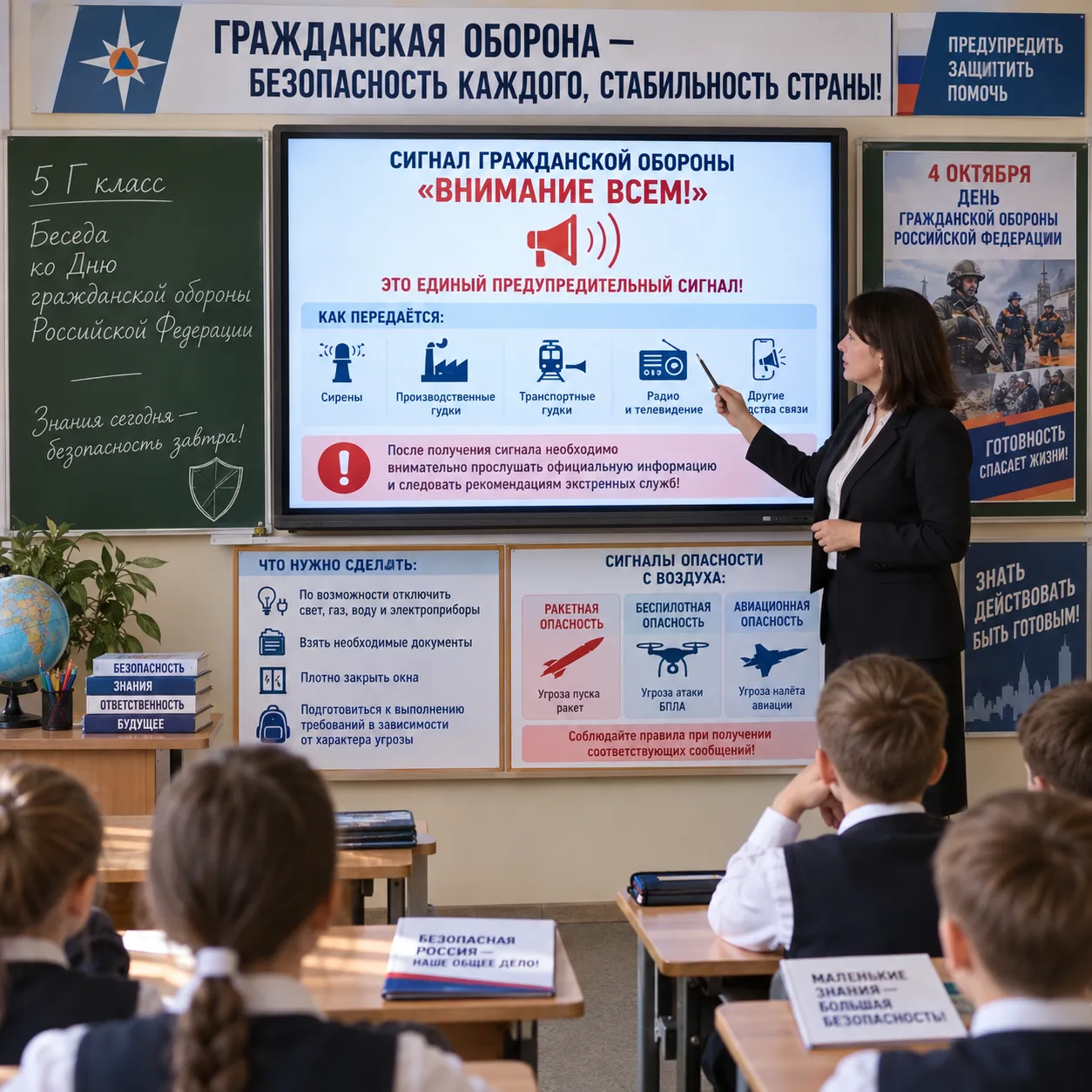 Сегодня в 5 Г классе прошла беседа посвящённая Дню гражданской обороны Российской Федер...