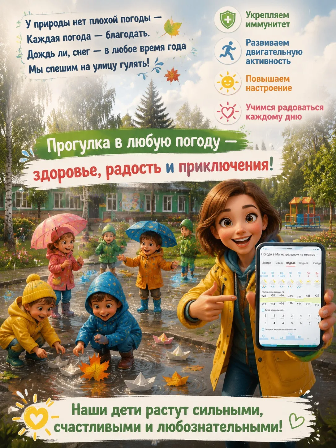 «У природы нет плохой погоды — каждая погода по‑своему чудесна!» 🌦️

💫 Дорогие родители!

✨ Задумы