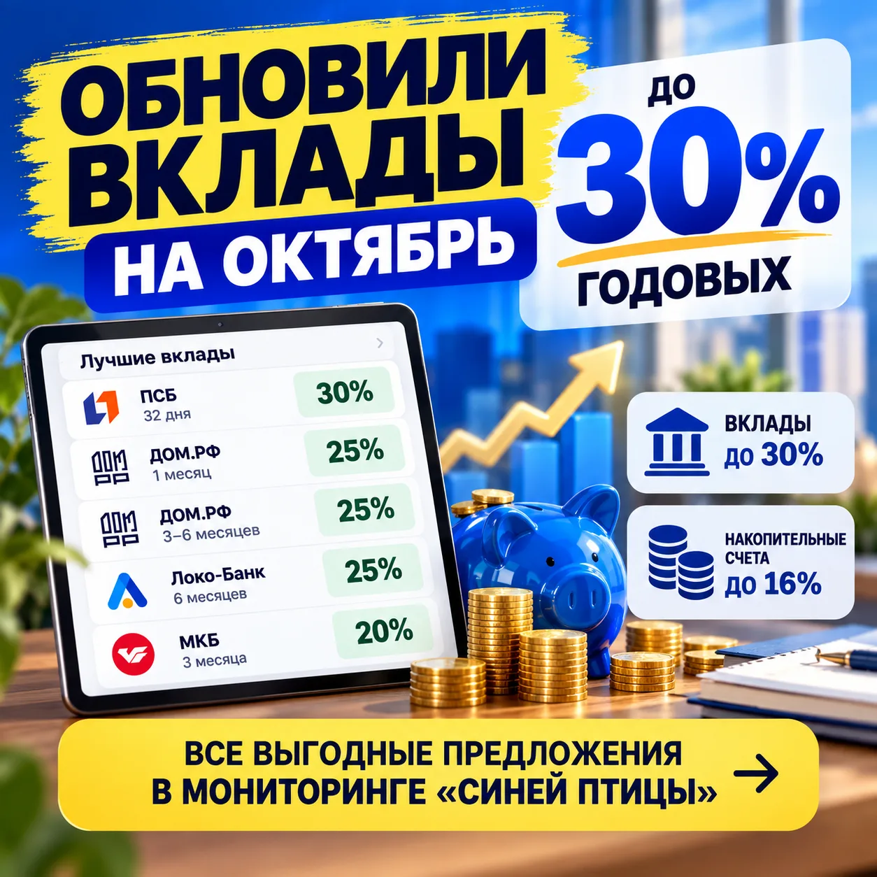 🔥 ОБНОВИЛИ ВКЛАДЫ НА ОКТЯБРЬ: ДО 30% ГОДОВЫХ