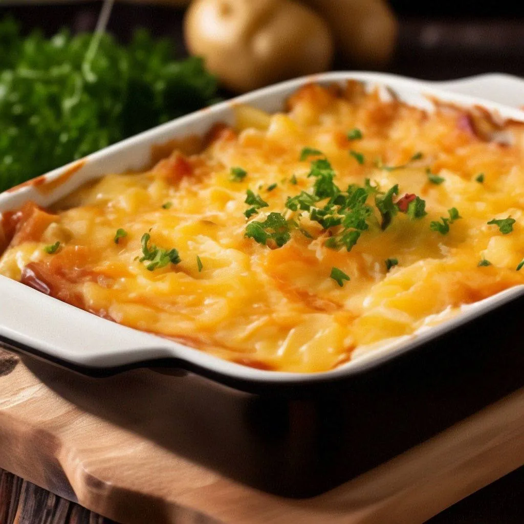 Запеканка из тертого картофеля с сыром и чесноком