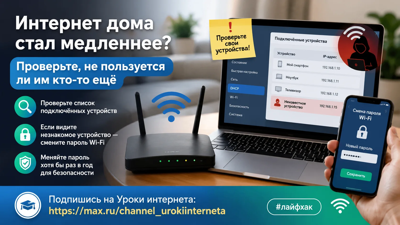 Интернет дома стал медленнее? Проверьте, не пользуется ли им кто-то ещё